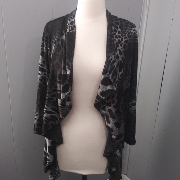 Dress Barn Sweaters - Dressbarn Ruffled Animal Print Cardigan Black Larg